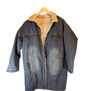 Winter Womens Jean Coat Thicken Warm Fleece Long Denim Coat